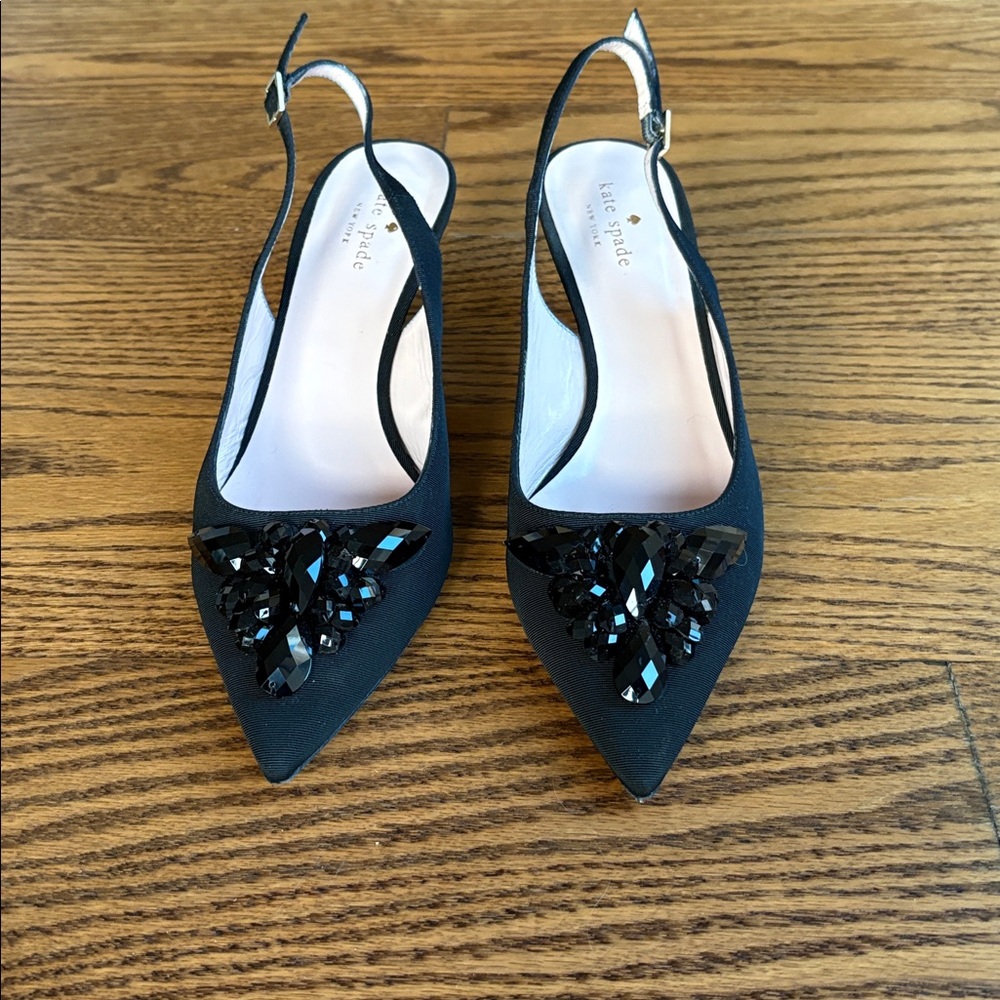 Kate Spade New York Black Grosgrain Beaded Sling Back Pumps